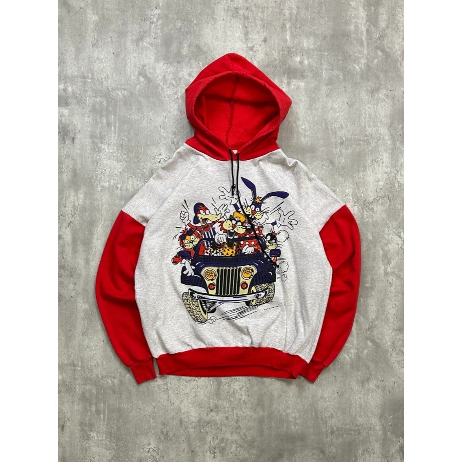 Vintage 1993 Cartoon Character Two Tone Pullover Hooded Sweatshirt Size Large