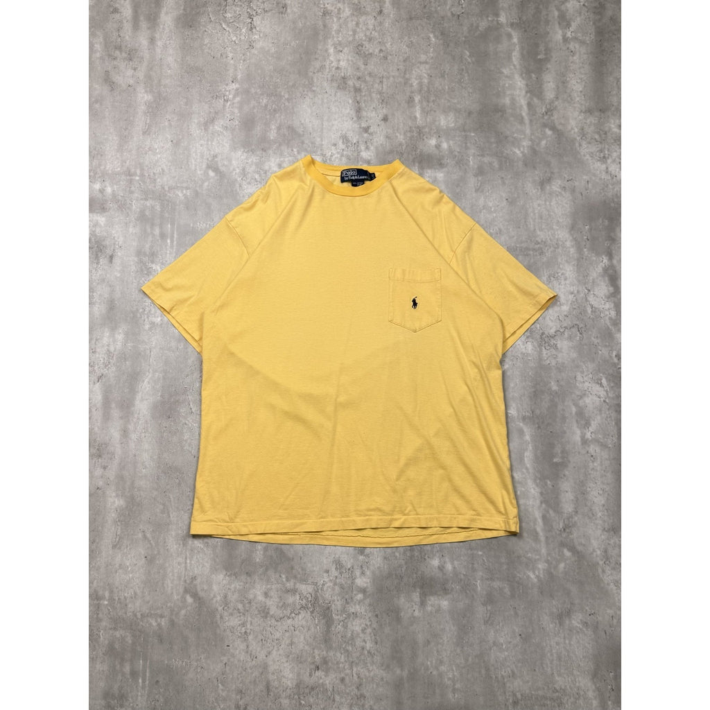Vintage 90s Polo Ralph Lauren Embroidered Pony Yellow Pocket T-Shirt Size Large