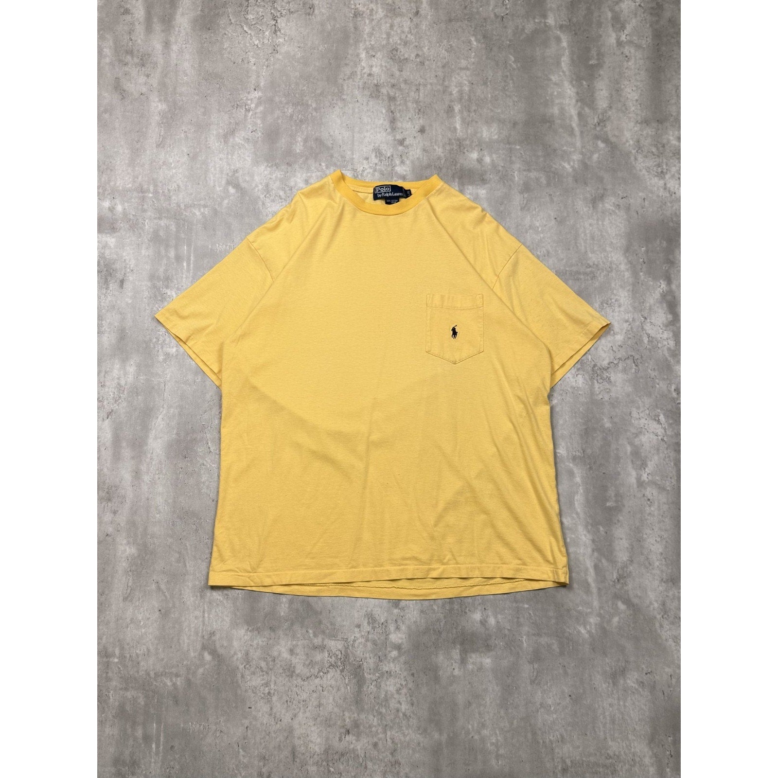 Vintage 90s Polo Ralph Lauren Embroidered Pony Yellow Pocket T-Shirt Size Large