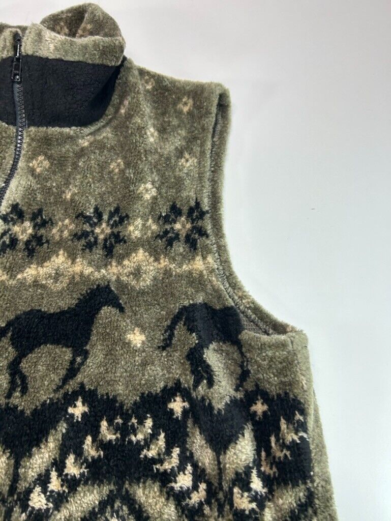 Vintage 90s Rough Riders Abstract Pattern Horse Fleece Vest Sweatshirt Sz Small