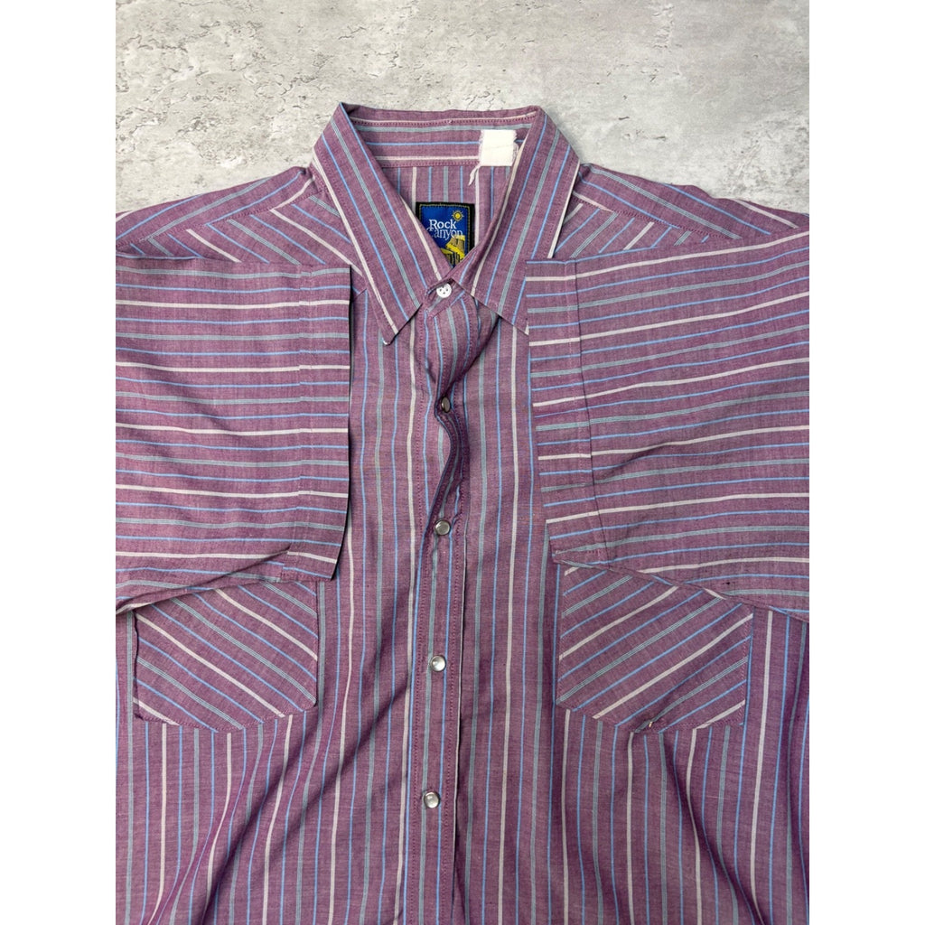 Vintage Rock Canyon Pearl Snap Striped Cropped Button Up Shirt Size XL