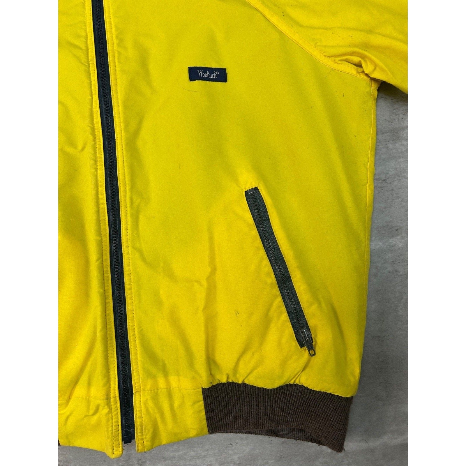 Vintage 90s Woolrich Fleece Lined Full Zip Yellow Bomber Jacket Size Medium