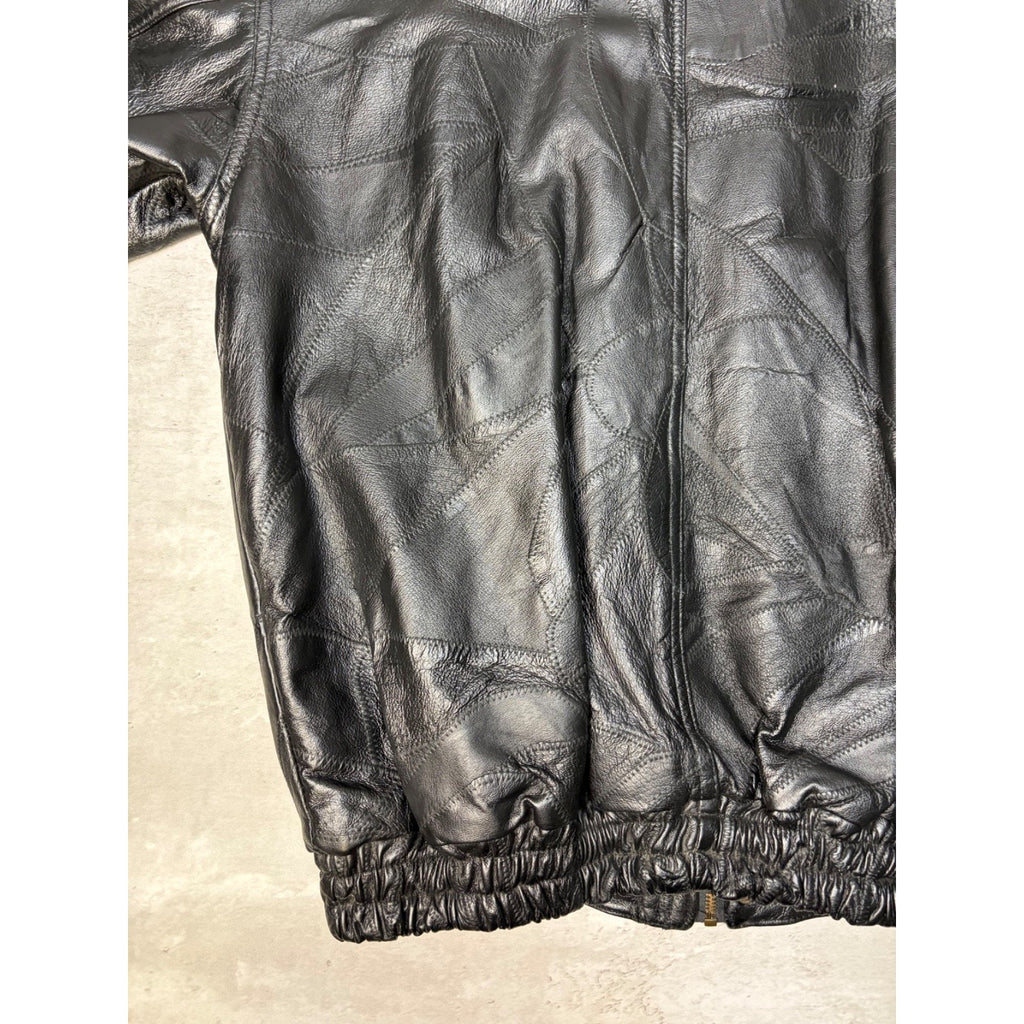 Vintage Leather Full Zip Black Bomber Jacket Size XL