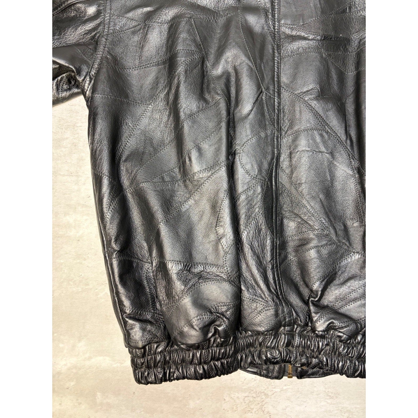 Vintage Leather Full Zip Black Bomber Jacket Size XL