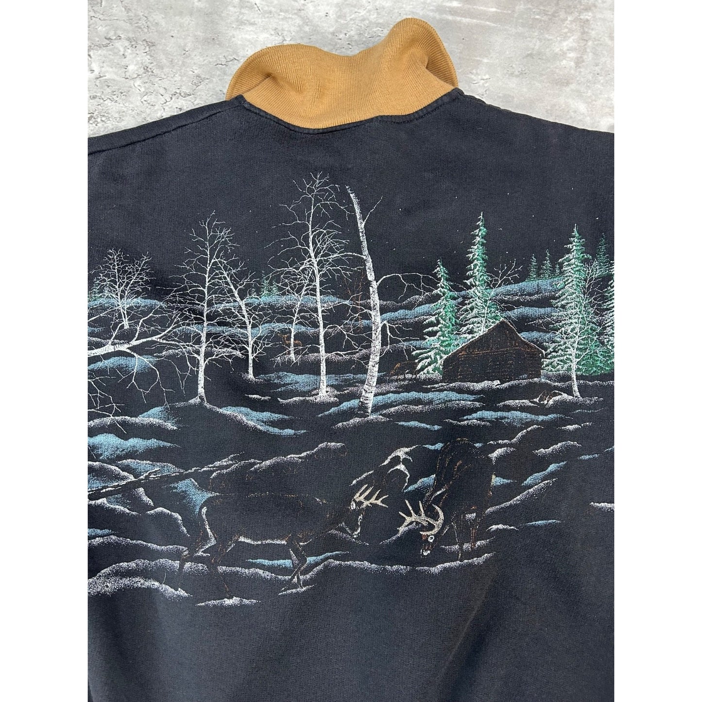 Vintage 90s Deer Nature All Over Print Collared Animal Sweatshirt Size Large