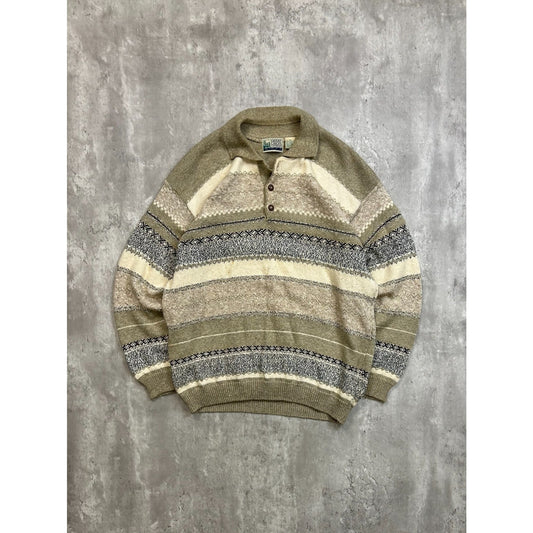 Vintage 90s Great Lakes Country Abstract Striped Collared Sweater Size Medium