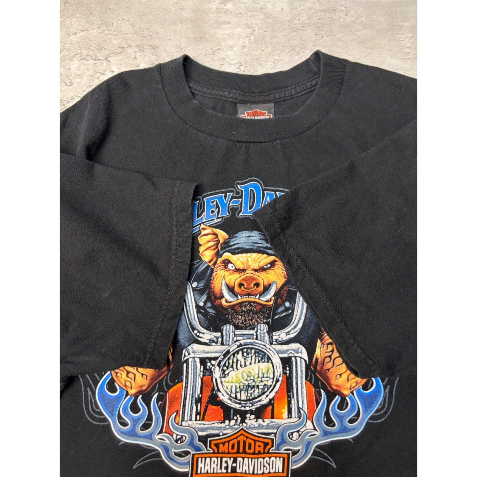 Vintage Harley Davidson Flaming Classic Logo Hog Graphic T-Shirt Size XL