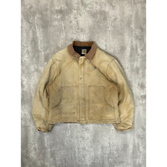 Vintage Carhartt Insulated Canvas Workwear Cropped Arctic Jacket Size XL Beige