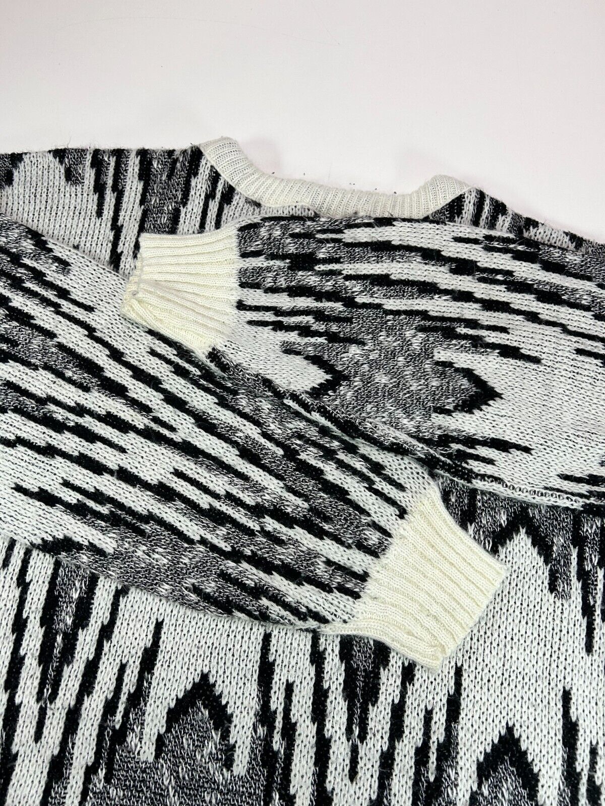 Vintage 90s New Era Sweaters Abstract Print Ribbed Knit Sweater Size Large