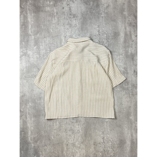 Vintage Croft & Barrow Striped Print Reworked Cropped Button Up Shirt Size Large