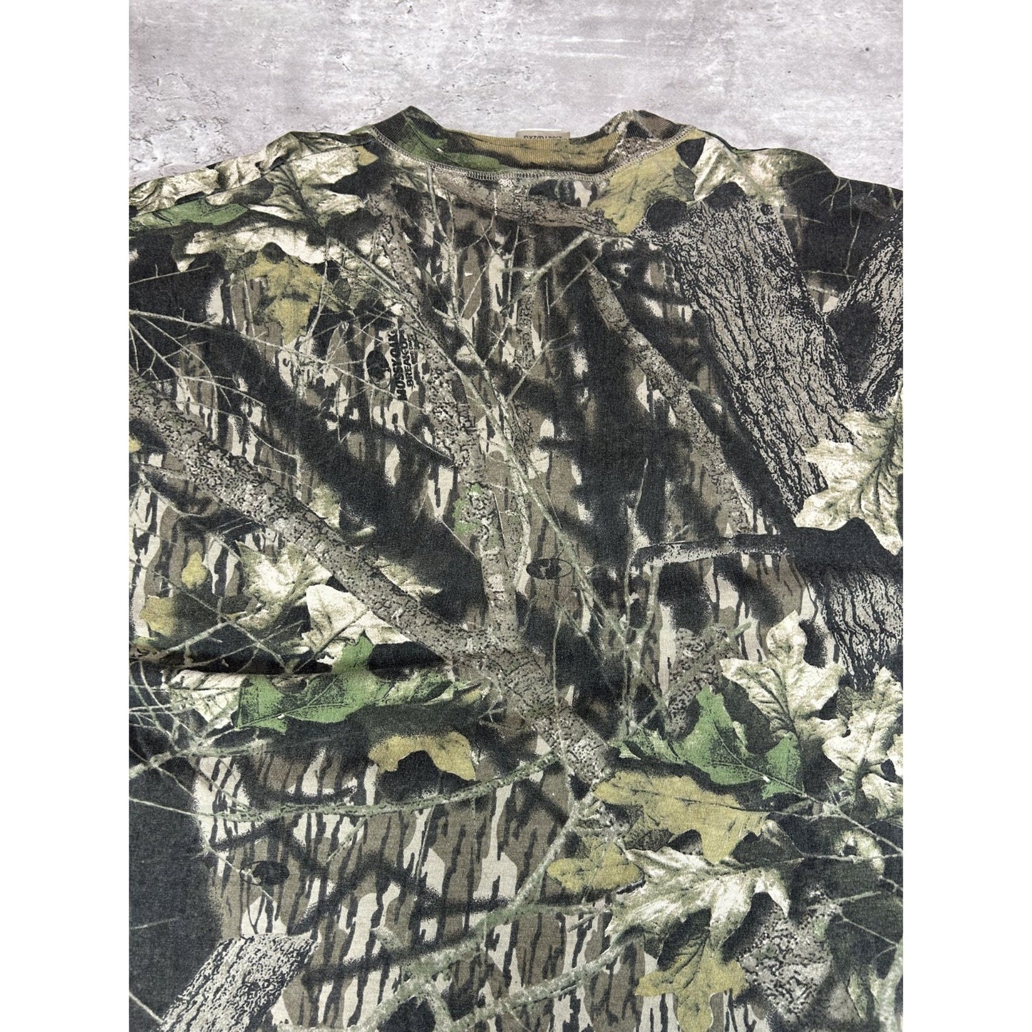 Vintage Jerzees Outdoors Mossy Oak Tree Camo 1/4 Button Hunting T-Shirt Sz 2XL