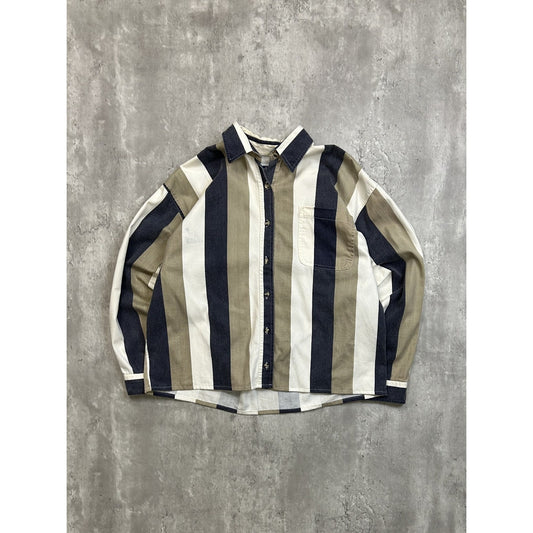 Vintage Detail Express Striped Reworked Cropped Button Up Shirt Size Large