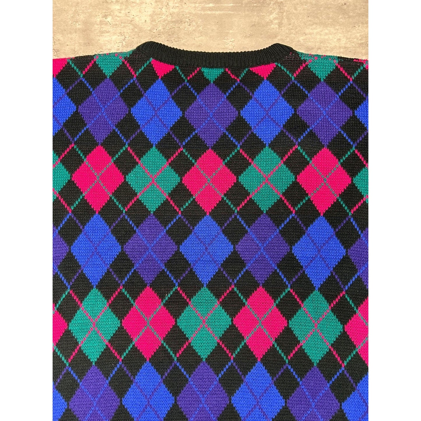 Vintage 90s C.S.T Studio Argyle Print Pullover Ribbed Knit Sweater Size 2XL