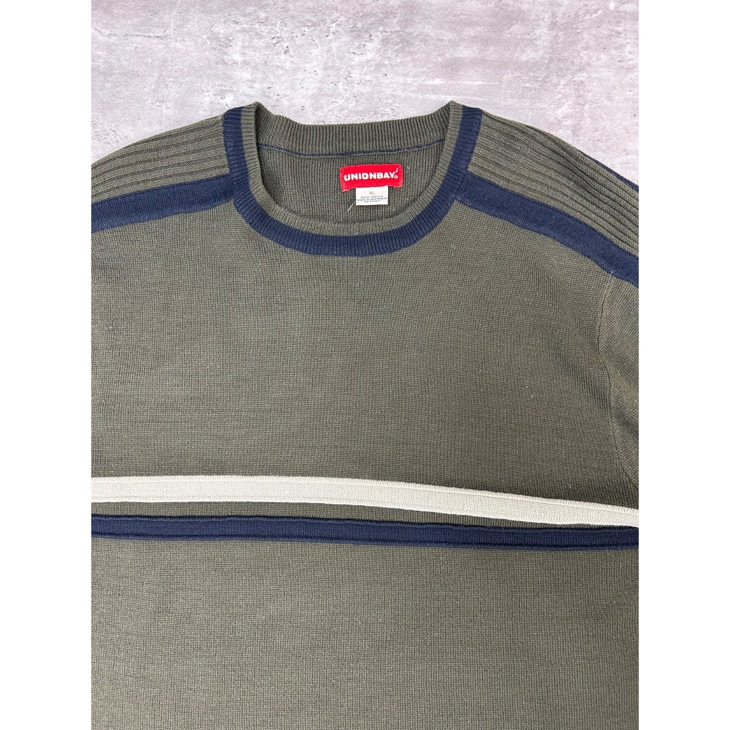 Vintage Union Bay Solid Striped Pullover Knit Sweater Size XL