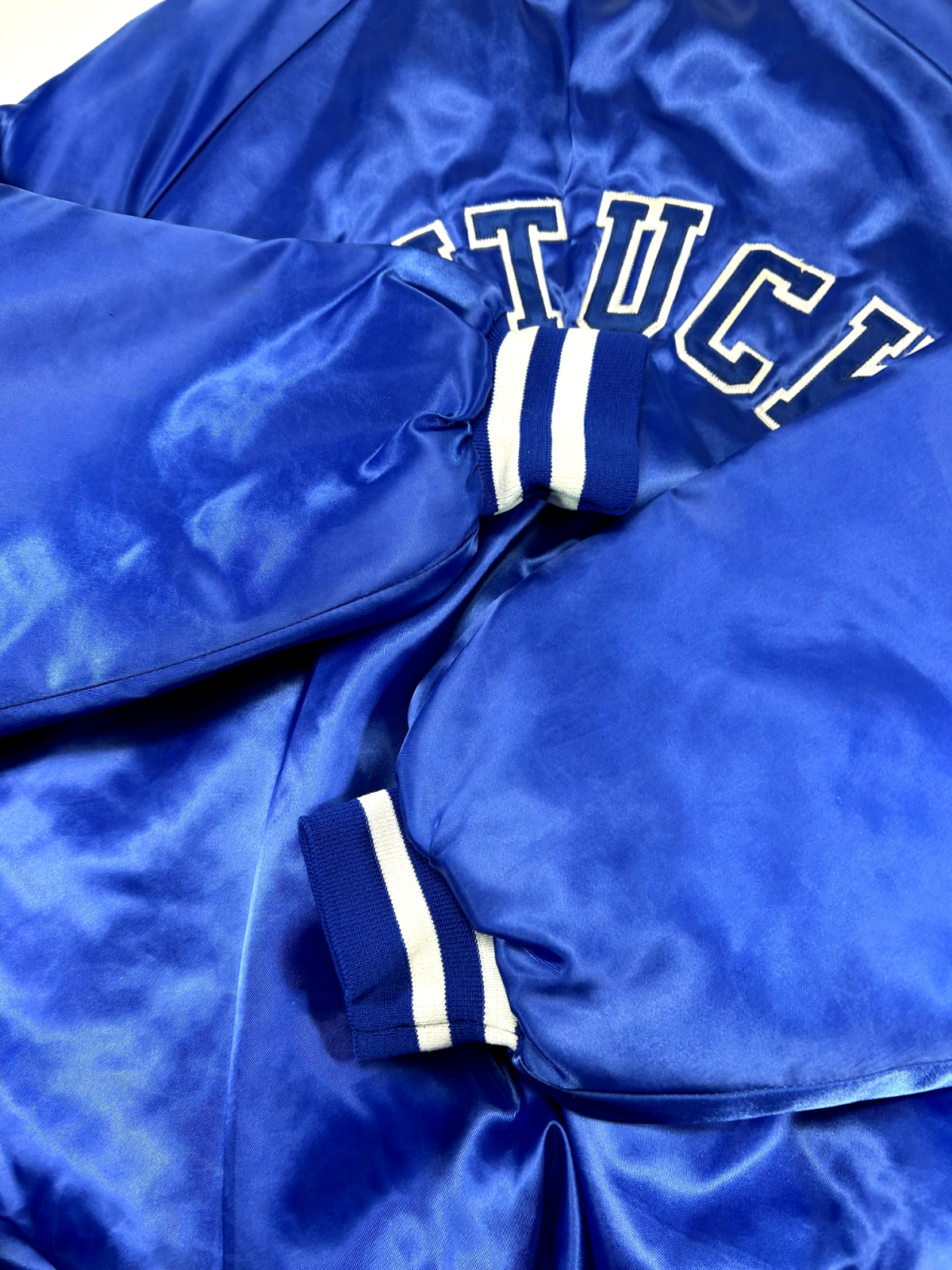 Vintage 80s Kentucky Wildcats NCAA Satin Varsity Bomber Jacket Size 2XL Blue