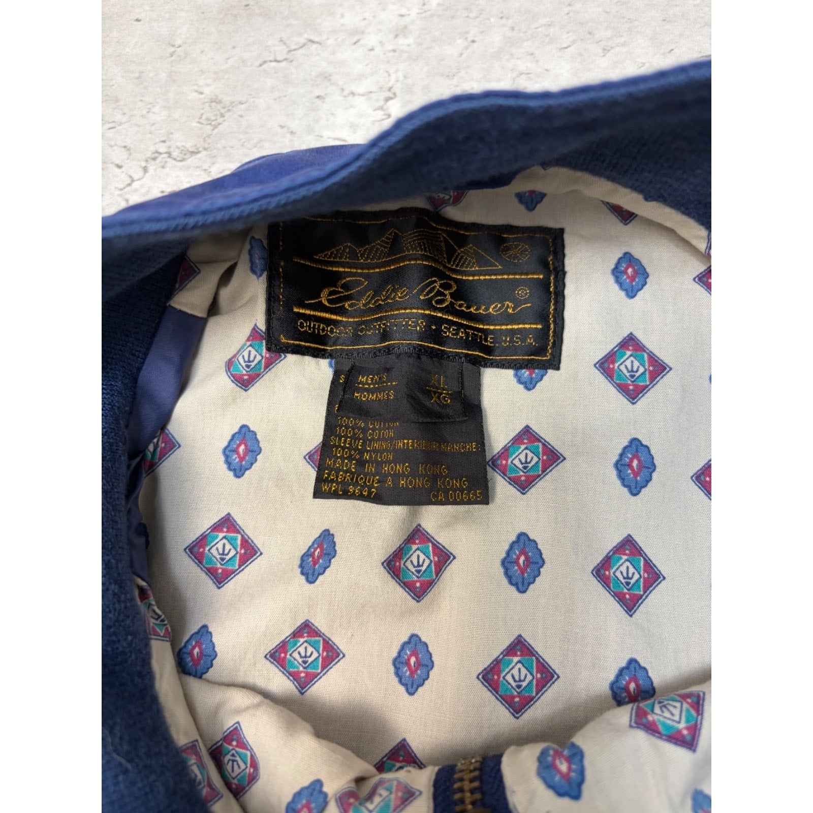 Vintage 90s Eddie Bauer Full Zip Navy Blue Bomber Jacket Size XL