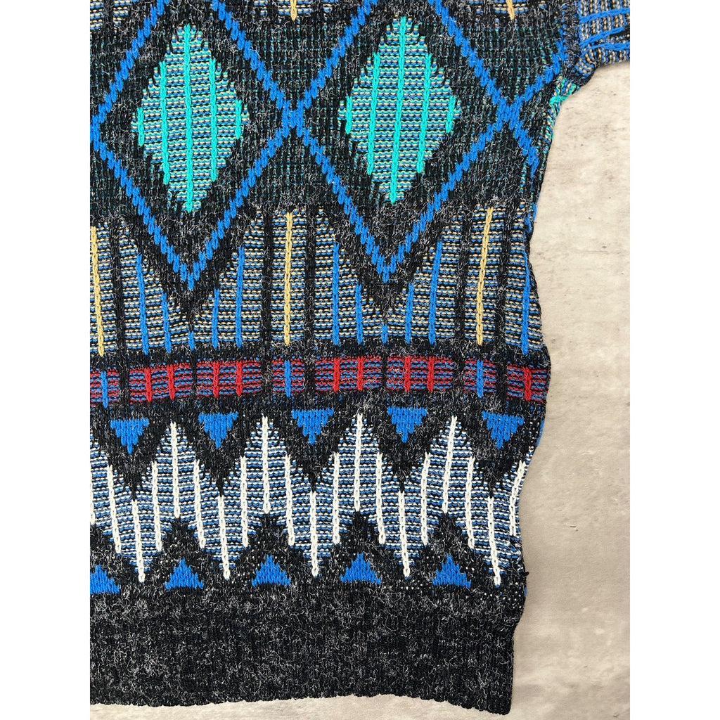 Vintage 80s/90s Scandia Geometric Stripe Print Pullover Knit Sweater Size Large