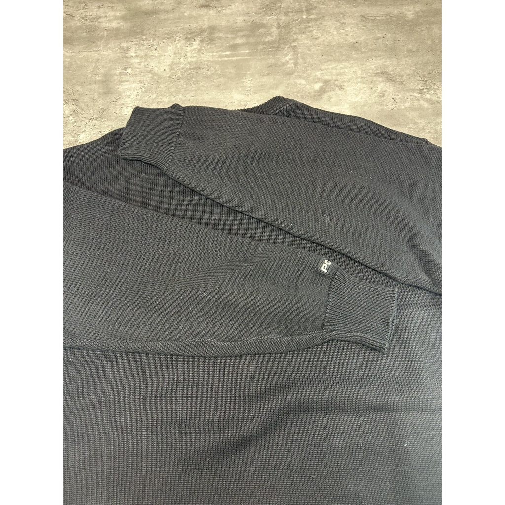 Vintage 90s Indy Embroidered Spellout Ribbed Knit Sweater Size XL Black