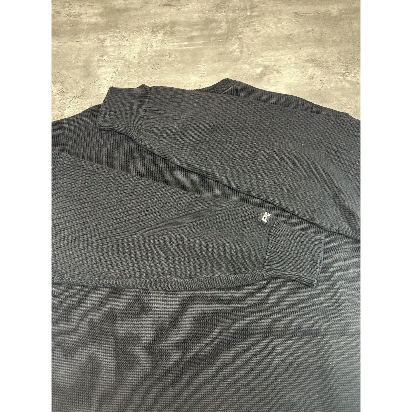 Vintage 90s Indy Embroidered Spellout Ribbed Knit Sweater Size XL Black