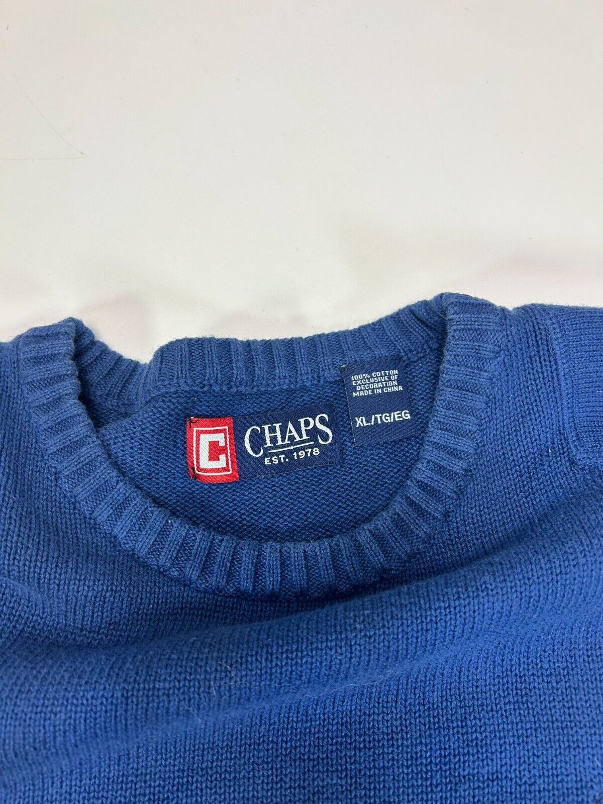 Chaps Ralph Lauren Embroidered Crest Logo Ribbed Knit Sweater Size XL Blue