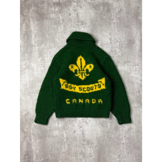 Vintage 70s/80s Boy Scouts Of Canada Full Zip Cowichan Knit Sweater Size S YOUTH