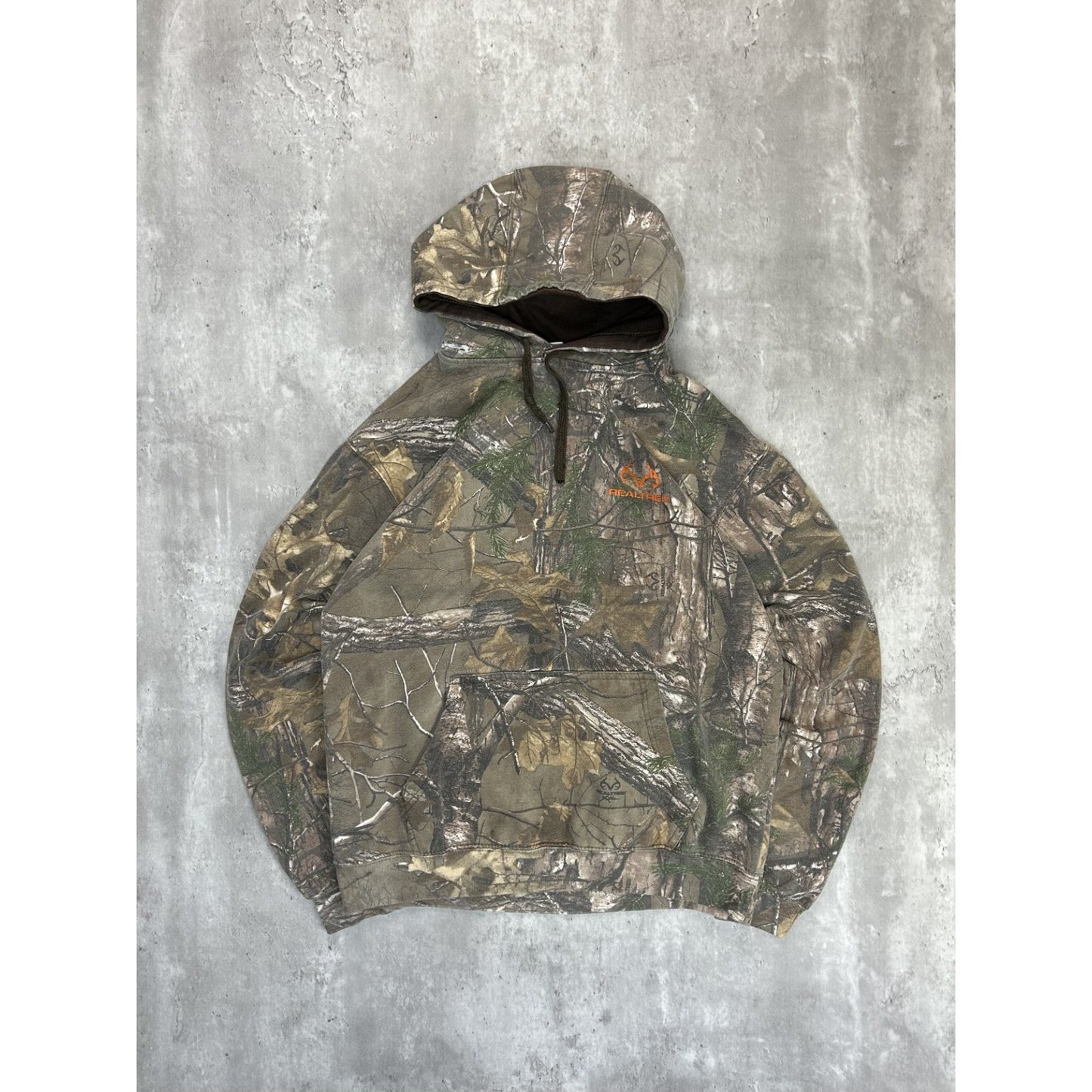 Vintage Realtree Xtra Tree Camo Hunting Pullover Hooded Sweatshirt Size Medium