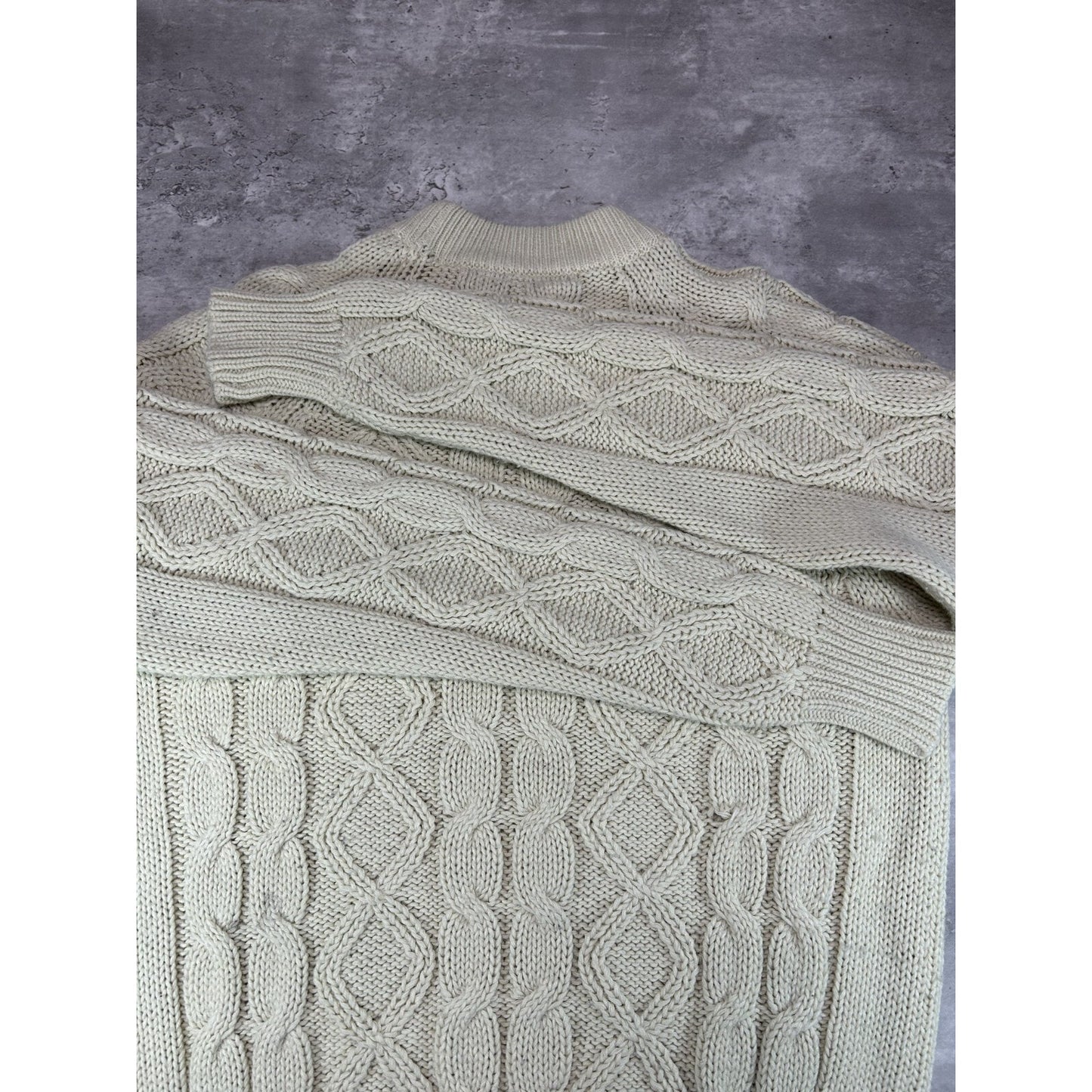 Vintage 70s/80s Aikinson Cable Knit Ribbed Pullover Knit Sweater Size XL Beige