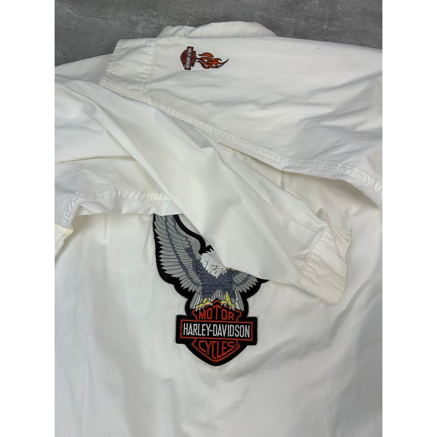 Harley Davidson Graphic Long Sleeve Button Up Shirt Size XL White