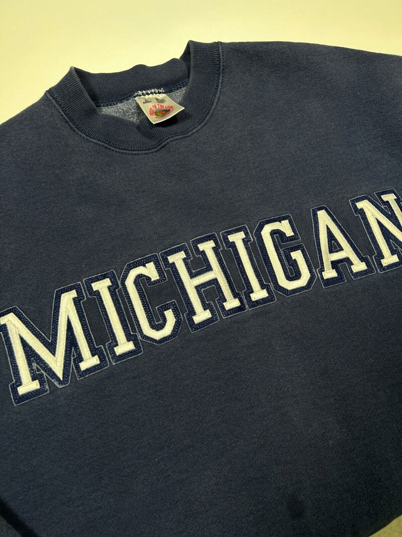 Vintage 90s Michigan Embroidered Spell Out Heavyweight Sweatshirt Size Large