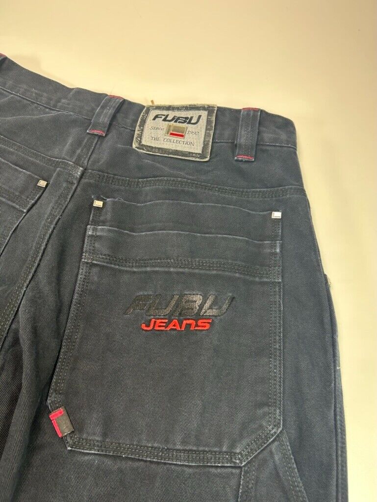 Vintage FUBU Jeans Baggy Fit Y2K Style Carpenter Pants Size 34 Black