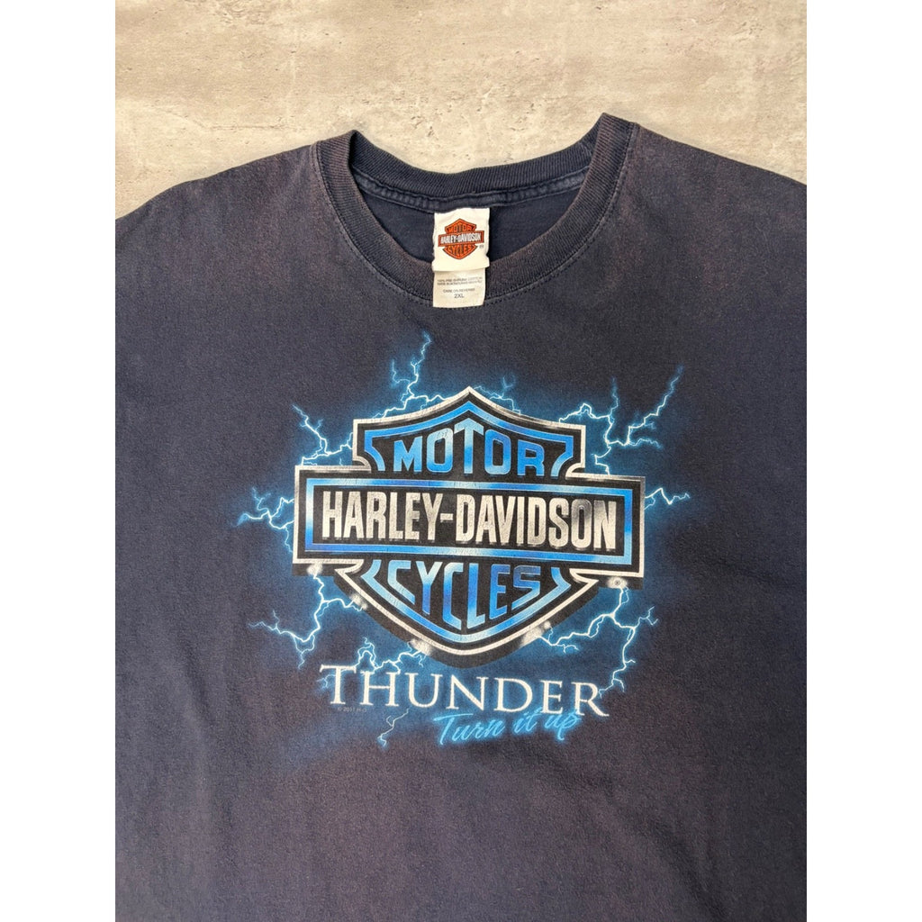 Harley Davidson Classic Logo Turn It Up Lightning Graphic T-Shirt Size 2XL
