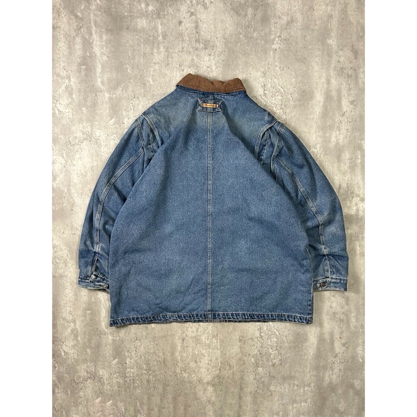 Vintage 90s RiverEdge Plaid Lined Light Wash Denim Workwear Chore Jacket Sz 2XL