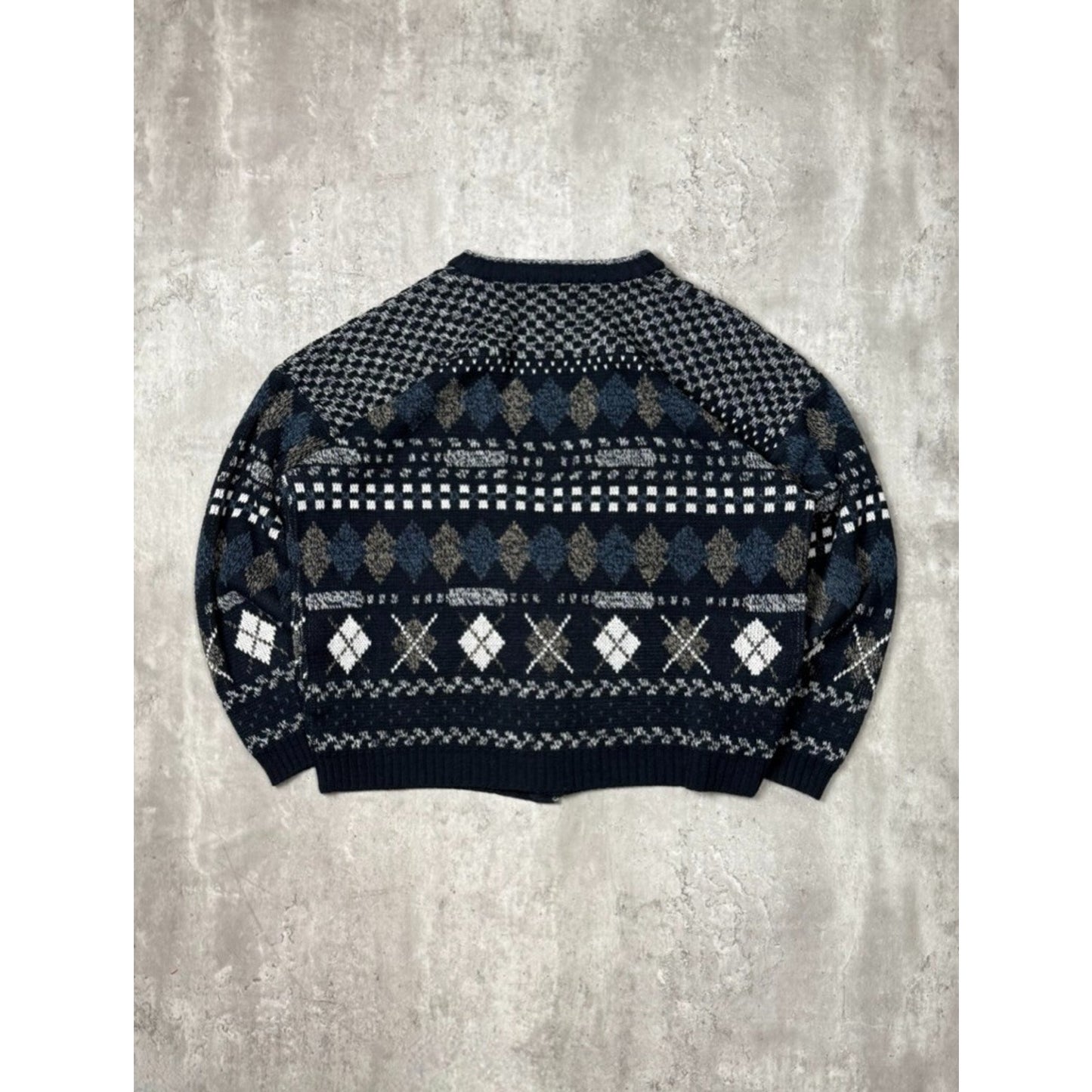 Vintage City Streets Abstract Print Cardigan Knit Sweater Size XL