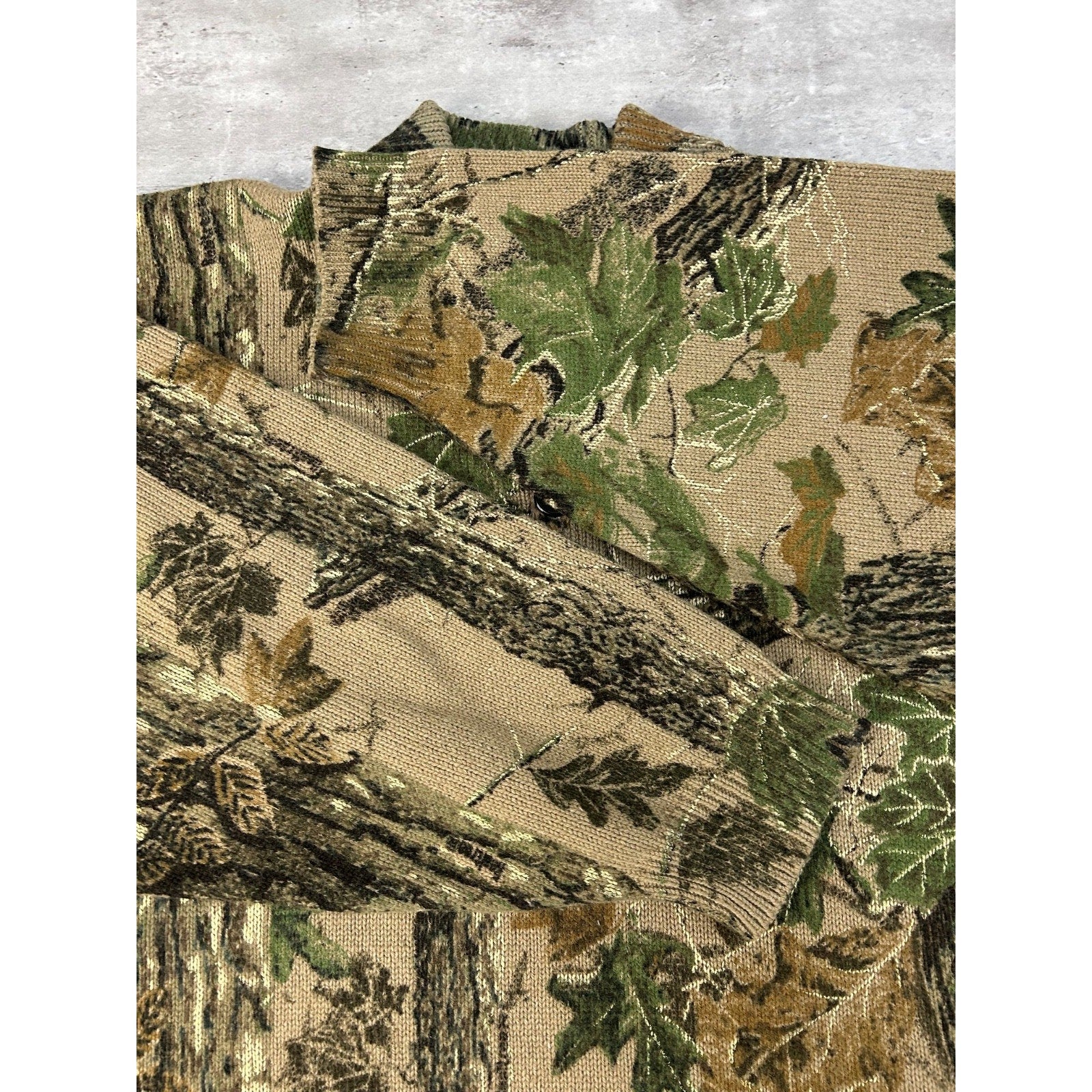 Vintage 80s/90s Saf-T-Bak Tree Camo Hunting 1/4 Button Knit Sweater Size 3XL