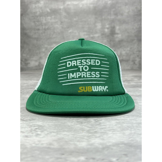 Vintage 90s Subway Dress To Impress Graphic Spellout Trucker Snapback Hat OSFA