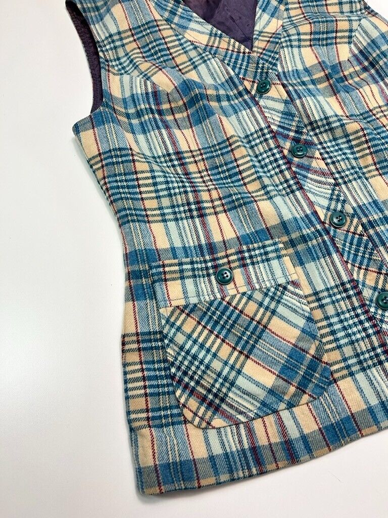 Vintage 70s/80s Pendleton Plaid Double Pocket Button Up Vest Jacket Size Small