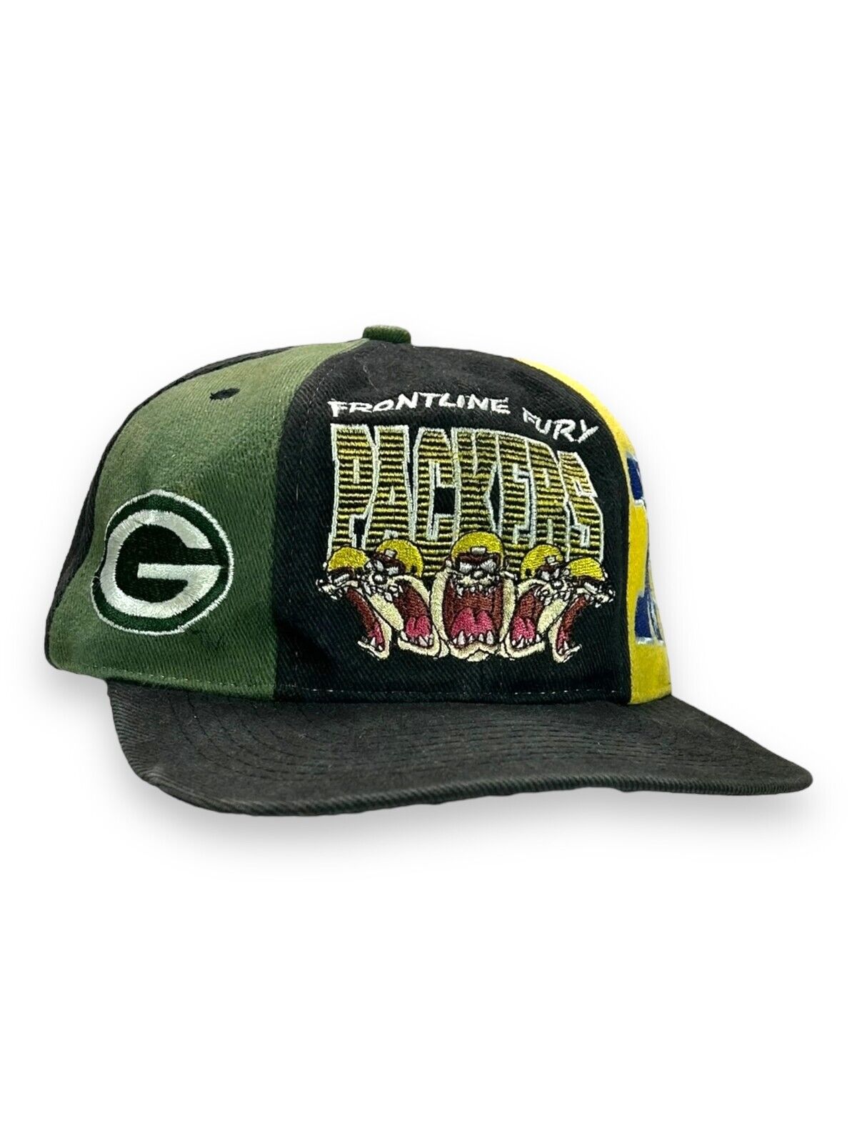 Vtg 1996 Green Bay Packers NFL Looney Tunes Taz Color Block Snapback Hat OSFA