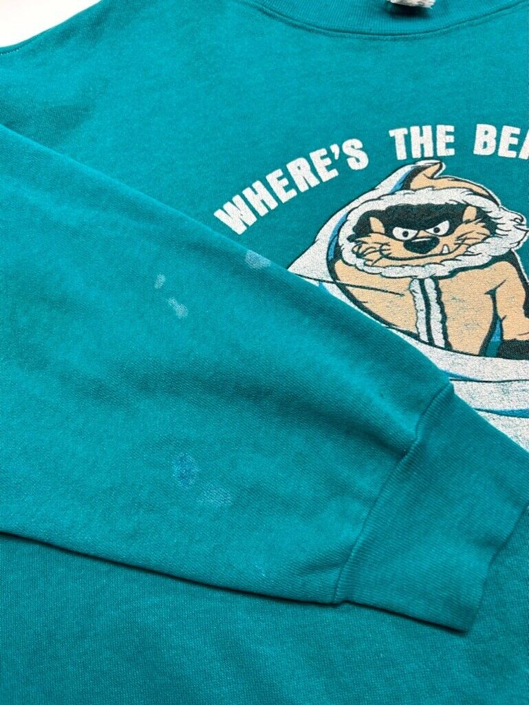 Vtg 80s/90s Looney Tunes Taz Wheres The Beach? Winter Graphic Sweatshirt Sz XL