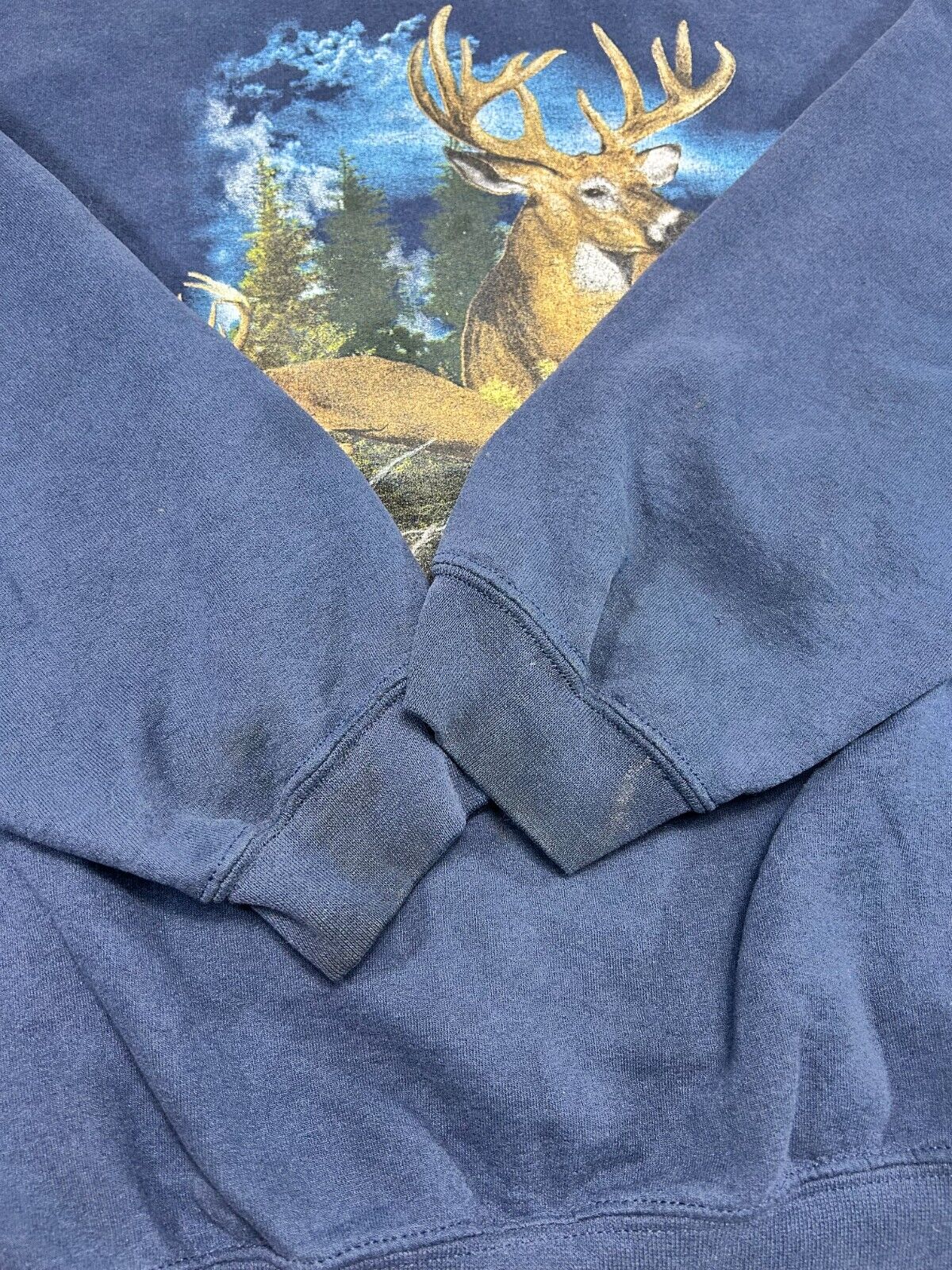 Vintage Lost Creek Deer Nature Graphic Crewneck Sweatshirt Size 2XL Navy Blue