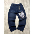 Vintage Y2K Makaveli Tupac Graphic Gothic Script Dark Wash Denim Pants