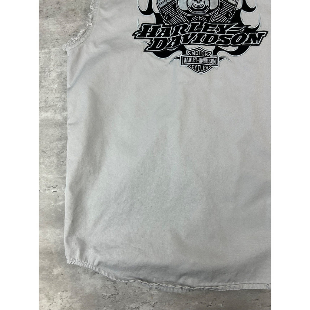 Vintage Harley Davidson Embroidered Sleeveless Button Up Shirt Size Medium