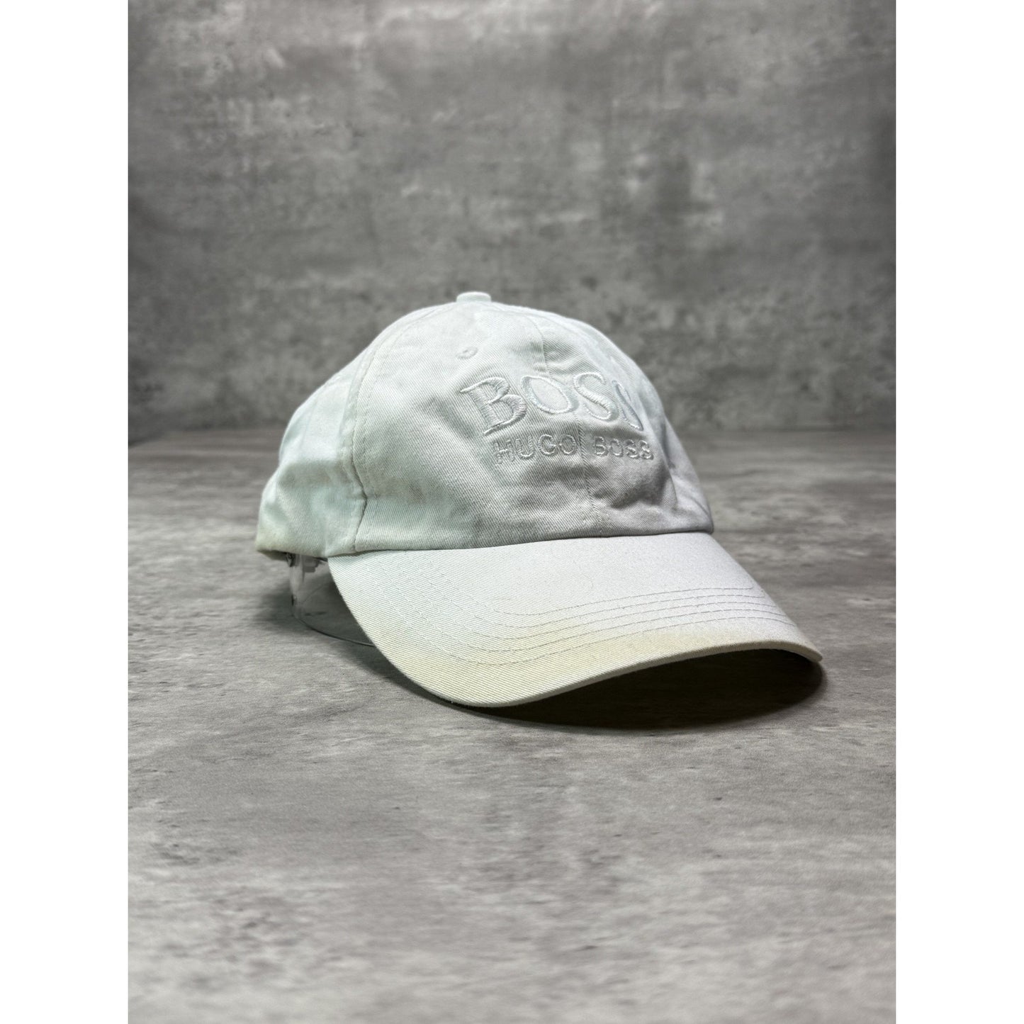 Vintage Hugo Boss Distressed Tonal Embroidered Spellout Strapback Hat OSFA