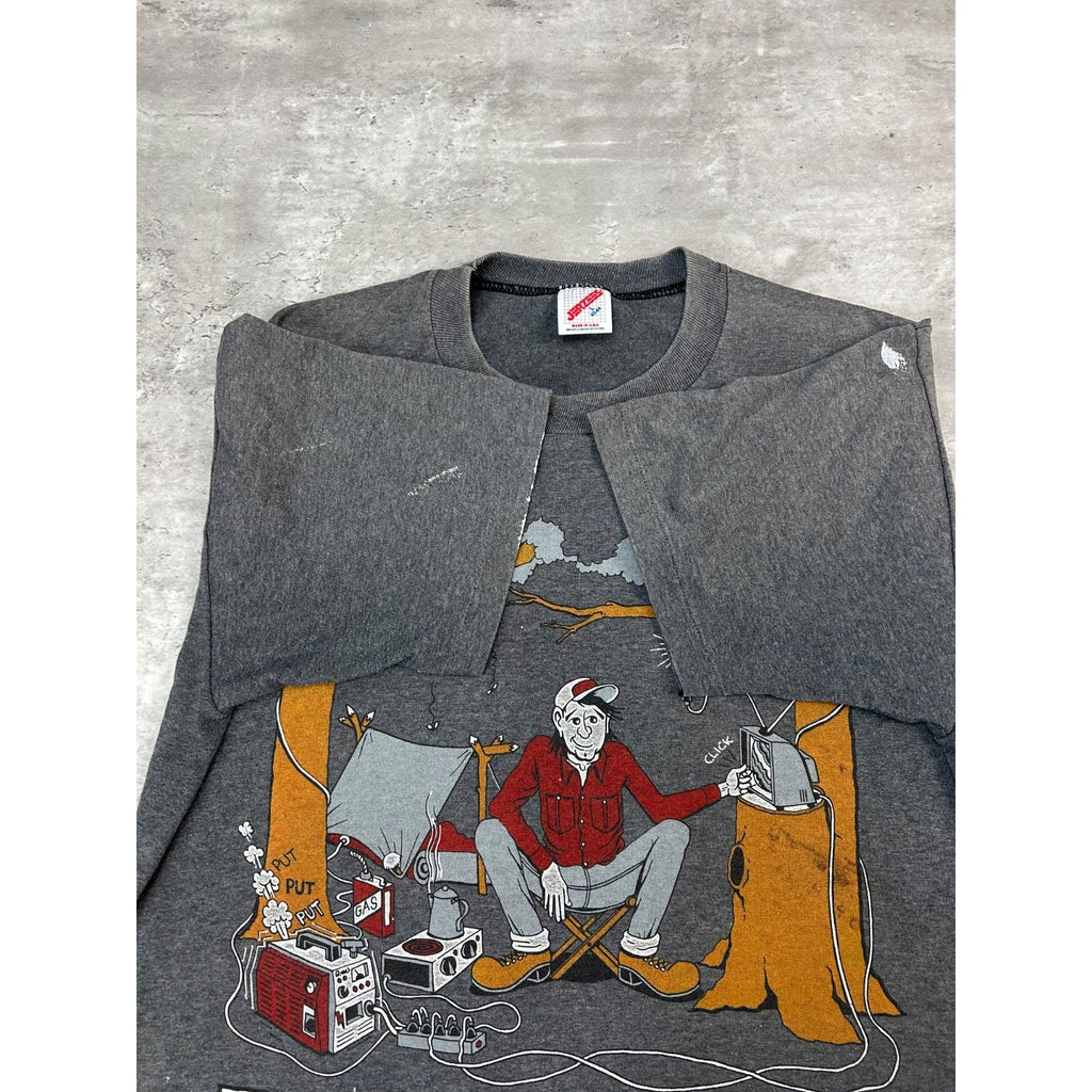Vintage 1988 Roughing It Cartoon Camping Comedy Graphic T-Shirt Size Large