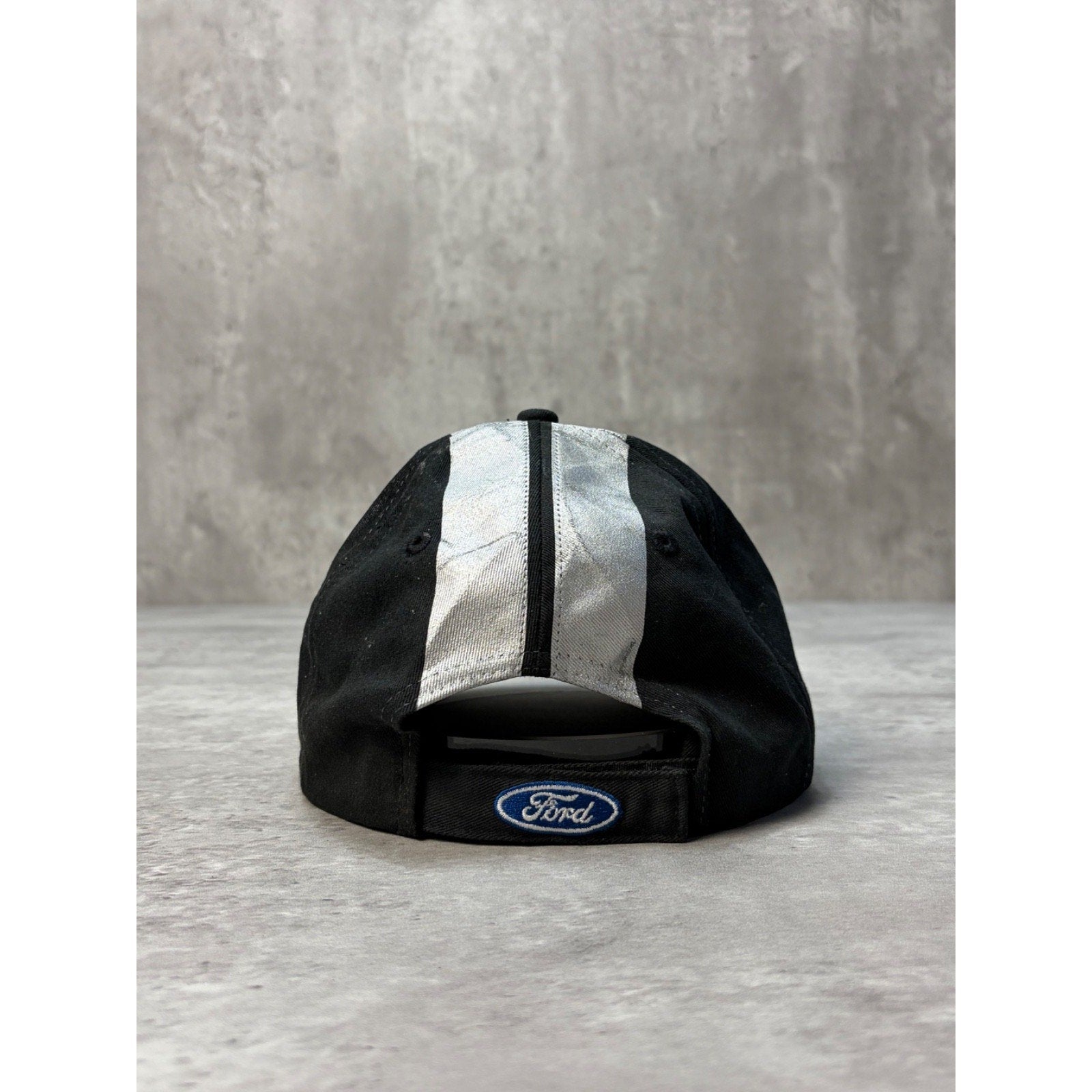 Vintage Ford Mustang Embroidered Logo Racing Stripe Strapback Hat OSFA