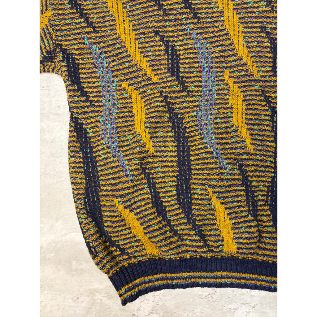 Vintage 90s Tony Stewart Abstract Striped Print Pullover Knit Sweater Size Large