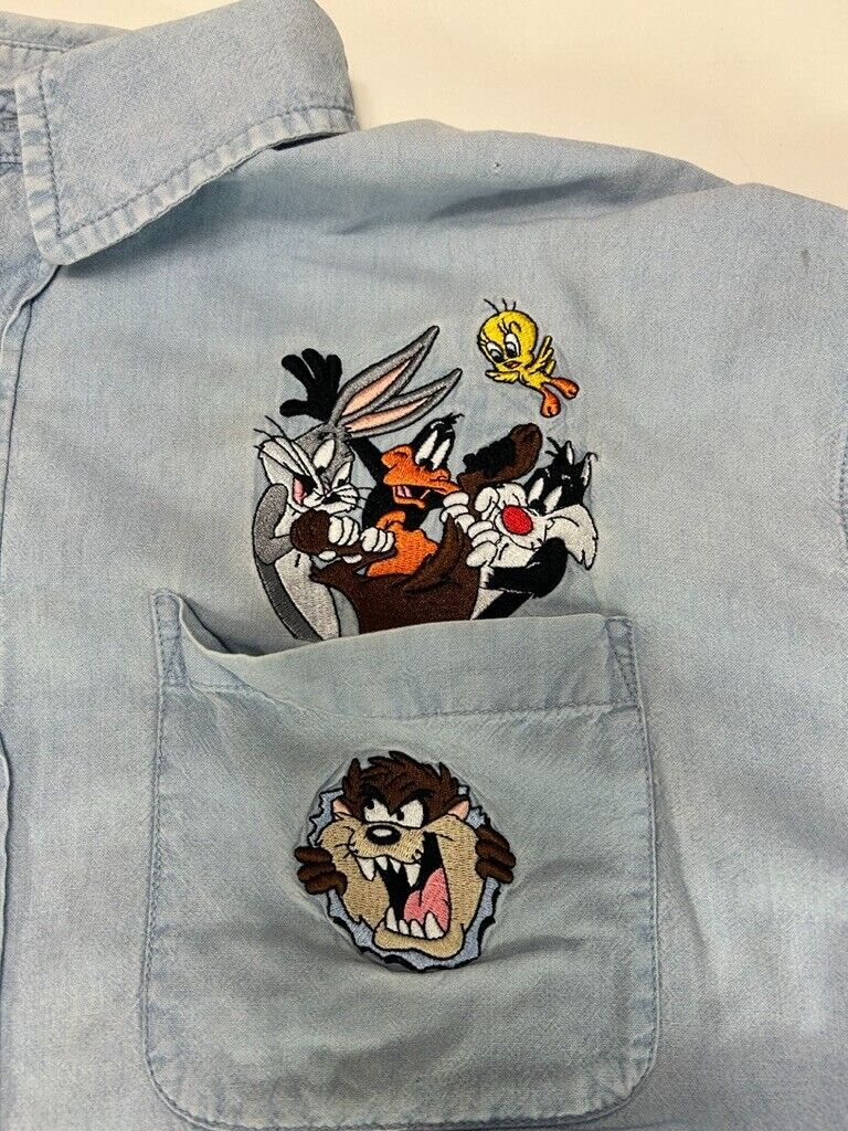 Vintage 1998 Looney Tunes Embroidered Long Sleeve Button Up Shirt Sz XL