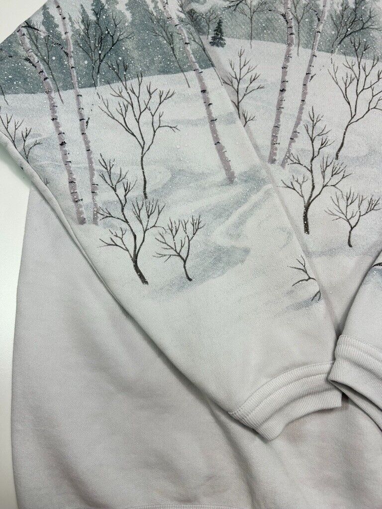 Vintage 90s Winter Landscape All Over Print Crewneck Sweatshirt Size Large