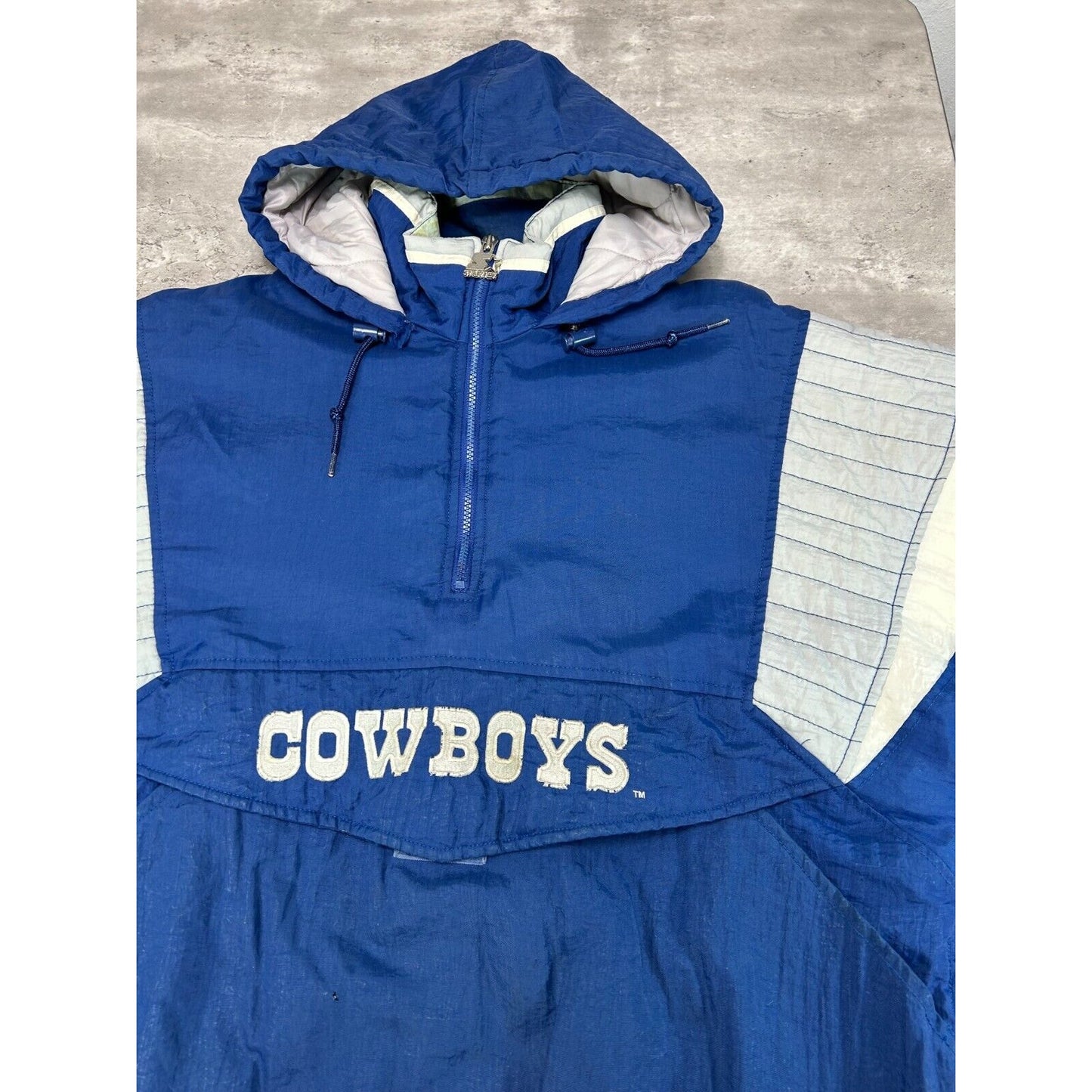 Vintage Dallas Cowboys NFL Insulated Starter 1/2 Zip Hooded Jacket Size Large