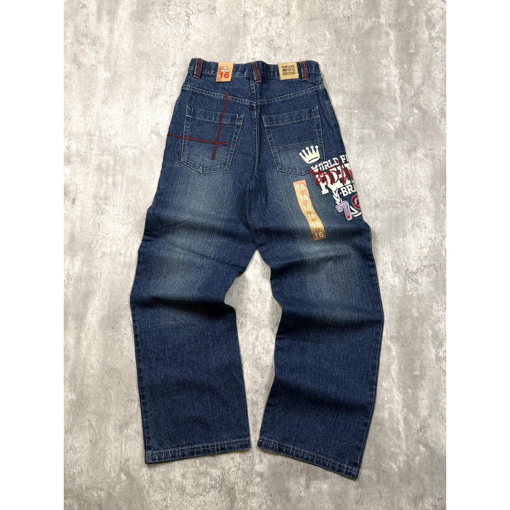 Vintage Y2K Womens Ecko Unilmited Embroidered Logo Medium Wash Denim Pants
