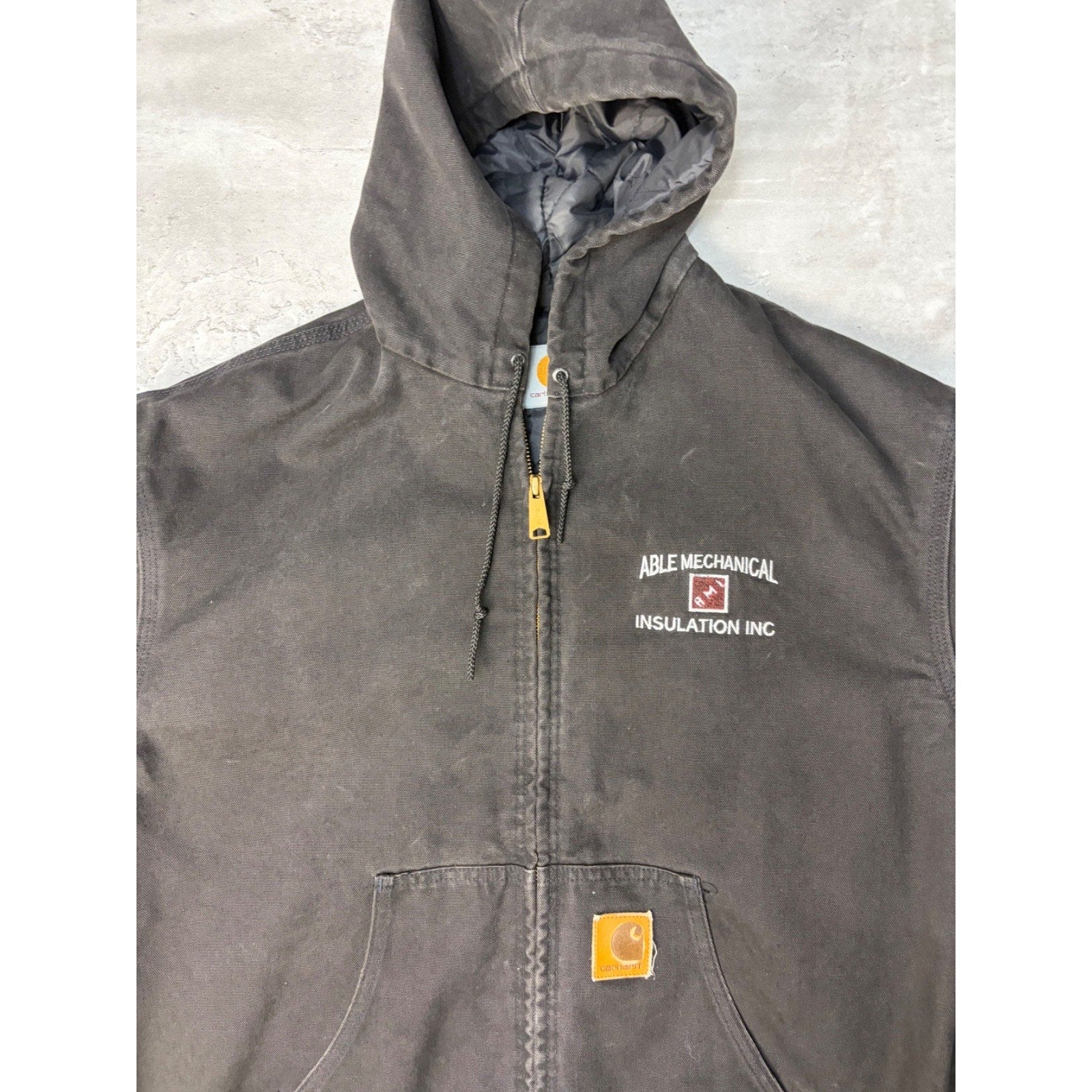 Vintage Carhartt Quilted Lined Canvas Hooded Bomber Workwear Jacket Sz XL J06ONX